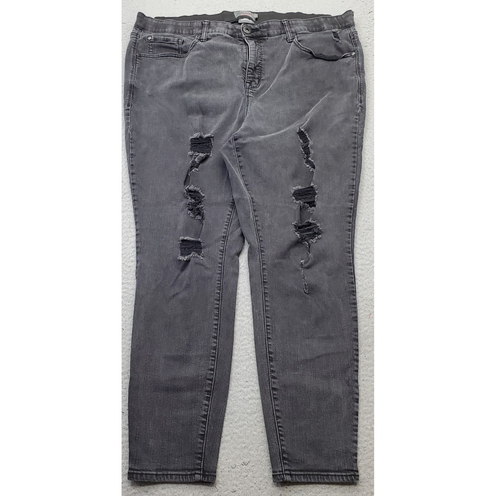 Torrid Sky High Skinny Jeans Womens 22R Black Denim Distressed Premium Stretch